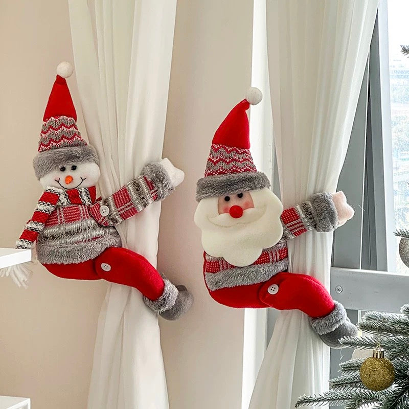 Santa & Snowman Curtain Tiebacks β Festive Holiday Decor