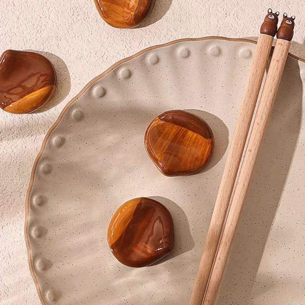 Chestnut Ceramic Chopstick Rest — Natural Warm Brown Set of 6