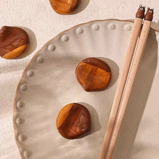 Chestnut Ceramic Chopstick Rest — Natural Warm Brown Set of 6