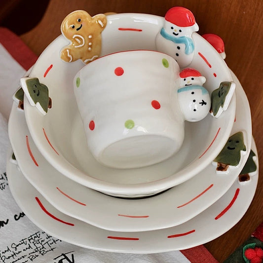 Festive Ceramic Dinnerware Set — Hand-Painted Christmas Plate, Bowl & Mug