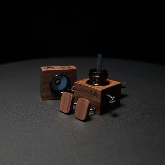 Wooden Shaking Robot Car Diffuser — Solid Walnut | Handmade Cute Dashboard Air Freshener