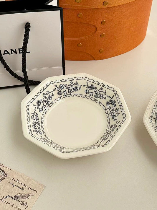 Blue Rose Vintage Tableware — Octagon Plate / Bowl / Coffee Cup Set