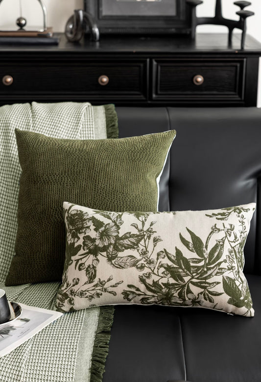 Forest Reverie Cushion — Vintage Green Botanical Pattern