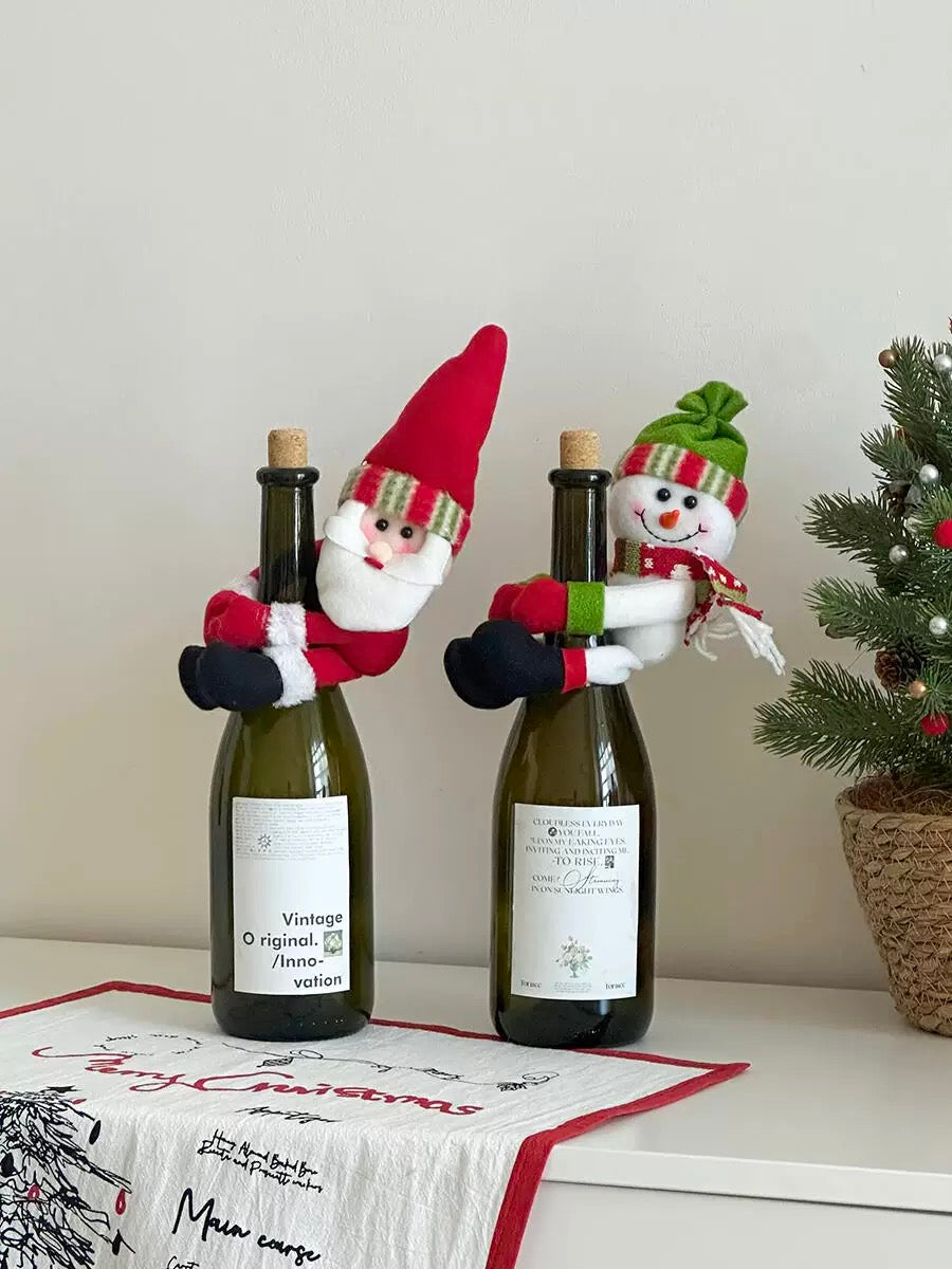 Christmas Wine Bottle Hug Decor — Santa & Snowman Set