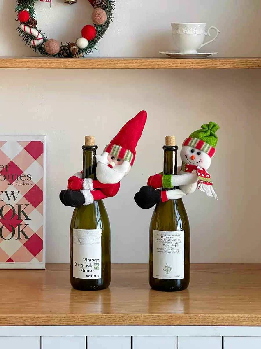 Christmas Wine Bottle Hug Decor — Santa & Snowman Set