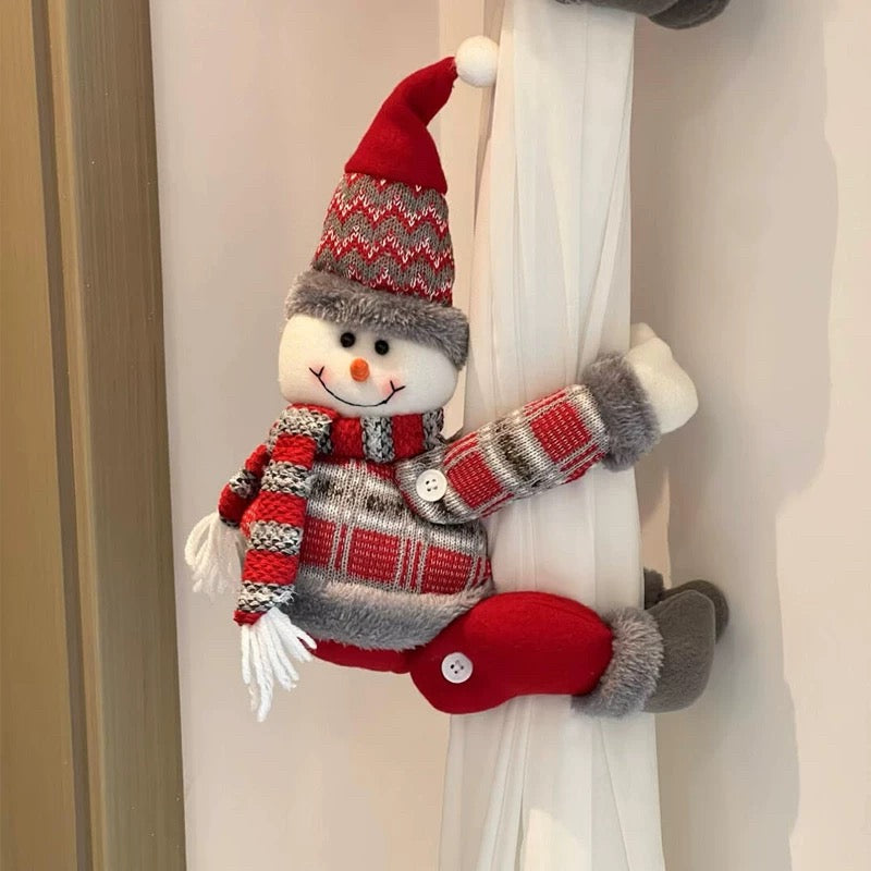 Santa & Snowman Curtain Tiebacks — Festive Holiday Decor