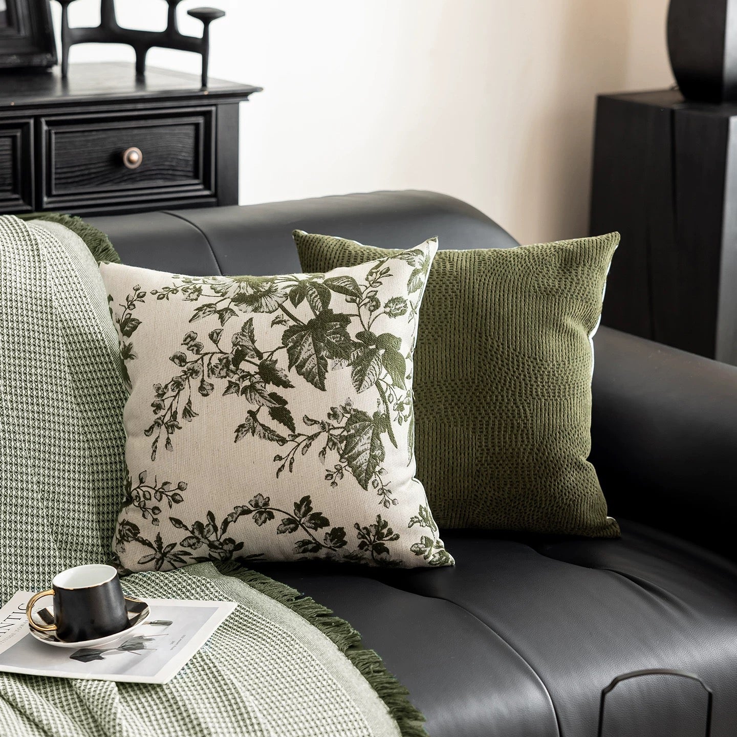 Forest Reverie Cushion — Vintage Green Botanical Pattern