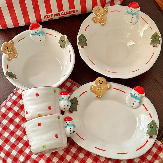 Festive Ceramic Dinnerware Set — Hand-Painted Christmas Plate, Bowl & Mug